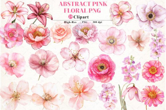 Abstract Pink Flower Clipart: Instant Download for Designers