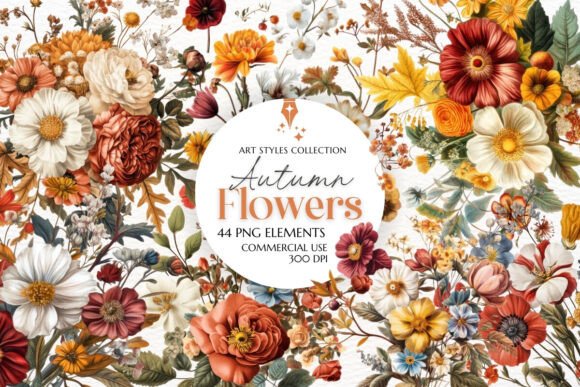 Autumn Flower Bouquets Clipart PNG: A Design Resource for Fall