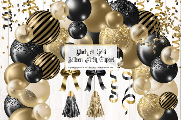 Black and Gold Balloon Arch Clipart: Sparkle for Your Designs