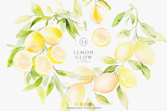Brighten Your Designs with a Lemon Clipart Citrus Watercolor Set