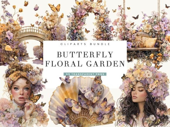 Butterfly Floral Garden Clipart: A Watercolor Dream for Creatives