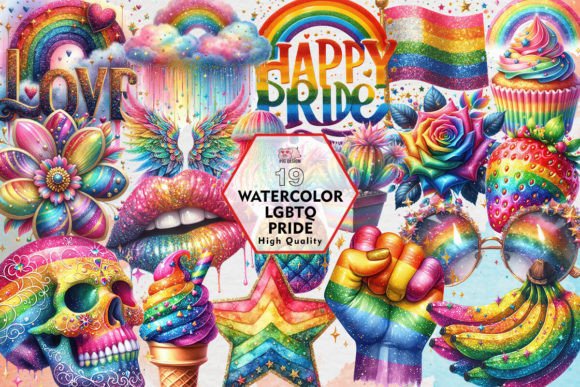 Celebrate with Vibrant Watercolor LGBTQ Pride Clipart PNG Graphics