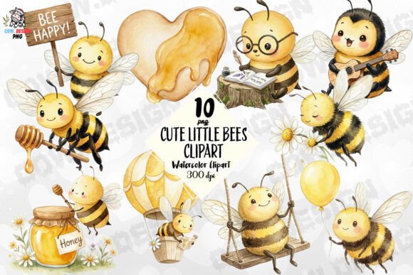 Cute Little Bees PNG: Whimsical Graphics for Creative Projects