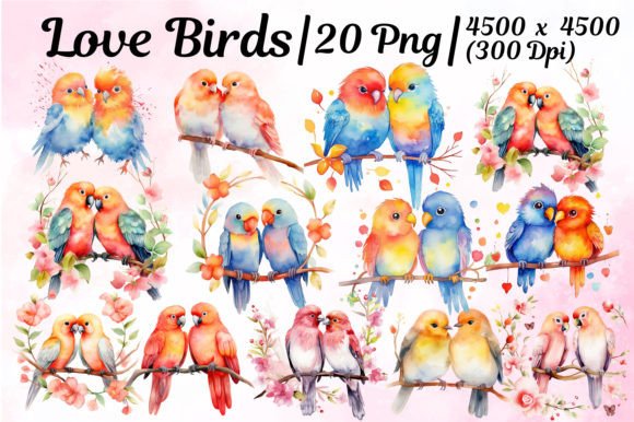 Cute Love Birds Couple Clipart: 20 PNGs for Your Creative Projects
