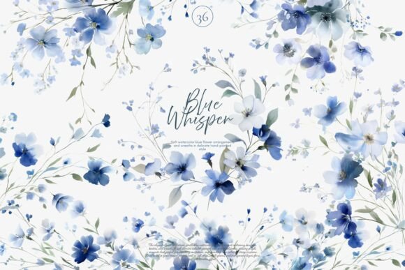 Elegant Blue Florals: A Watercolor Clipart Set for Timeless Design