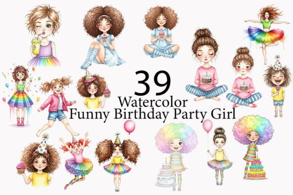 Funny Birthday Party Girl Bundle Clipart for Playful Designs