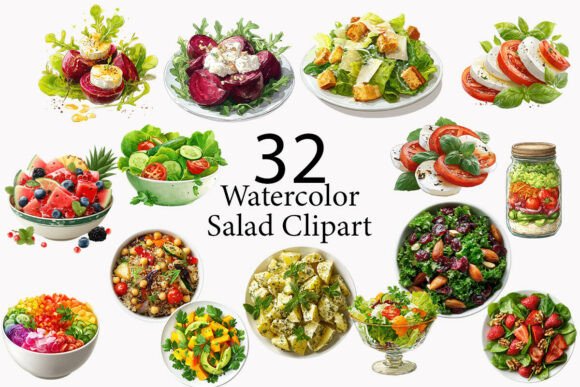 Salad Watercolor Clipart: Fresh Designs for Every Project
