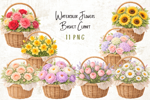 Watercolor Flowers Basket Clipart PNG: The Perfect Design Element