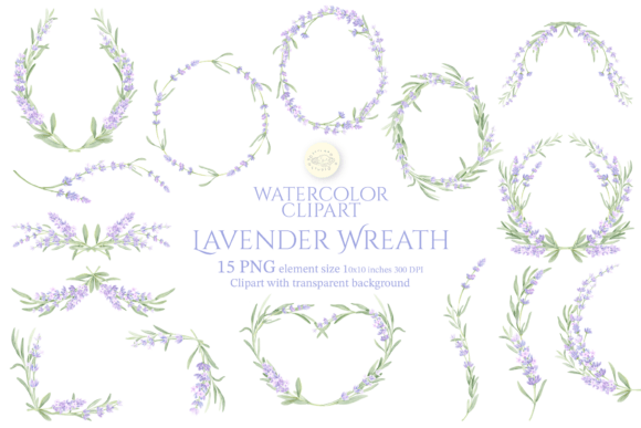 Watercolor Lavender Wreath Clipart Set: Elegant Floral Design