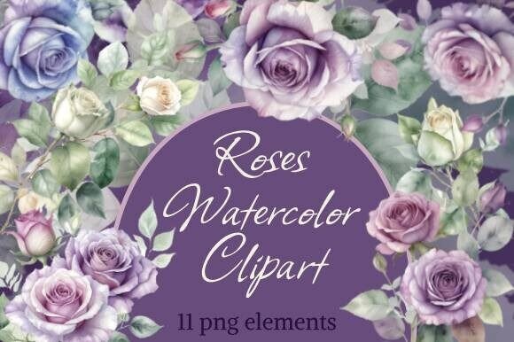 Watercolor Roses Клипарт: Lilac Flowers for Creative Projects