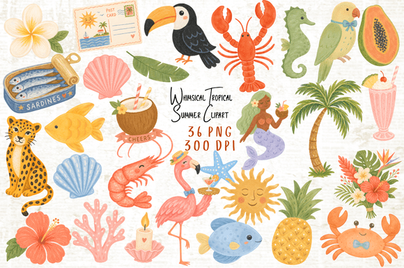 Whimsical Tropical Summer Clipart: Your Design Escape