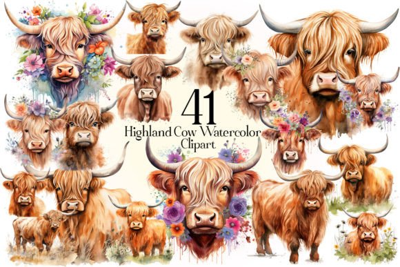Whimsical Watercolor Highland Cow PNG for Creative Projects